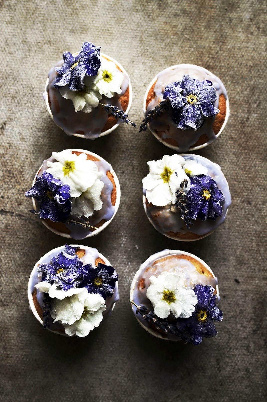 lavender cupcakes with candied primroses twigg studios
