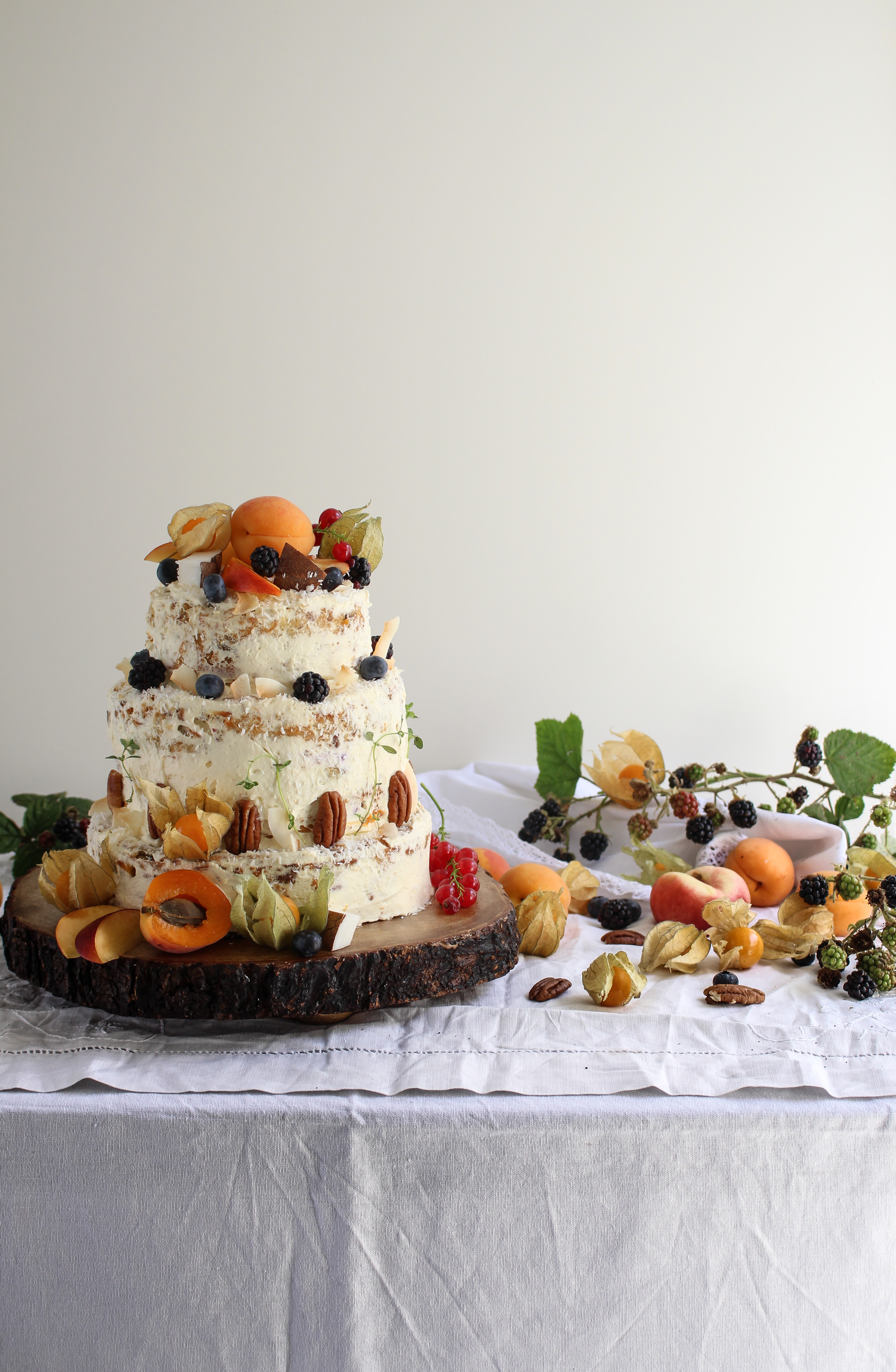 Fruity carrot and parsnip cake with apricots, nectarines 